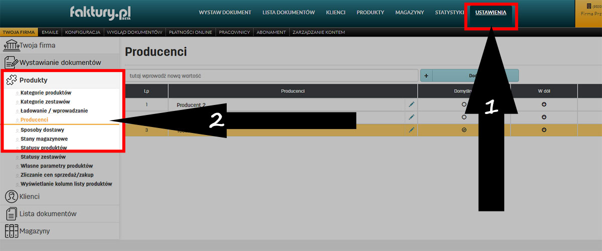 Producenci w programie do fakturowania faktury.pl