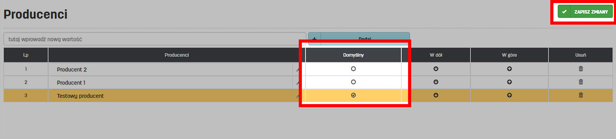 Domyślny producent w programie do faktur online faktury.pl