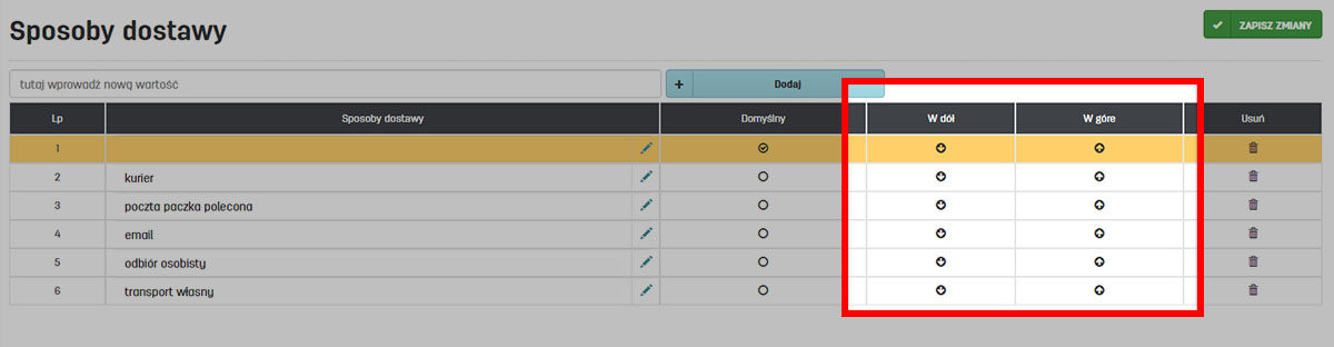 Edycja sposobów dostawy w programie faktury.pl