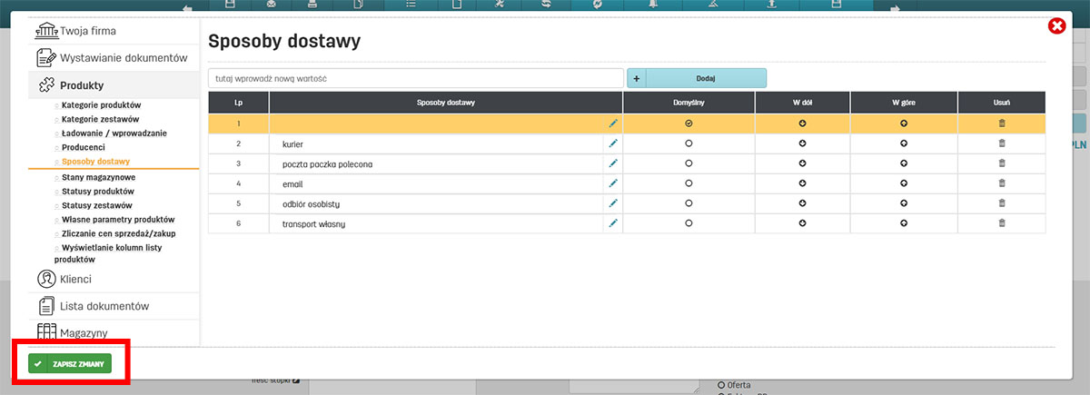 Ustawienia własnych sposobów dostawy w serwisie faktury.pl