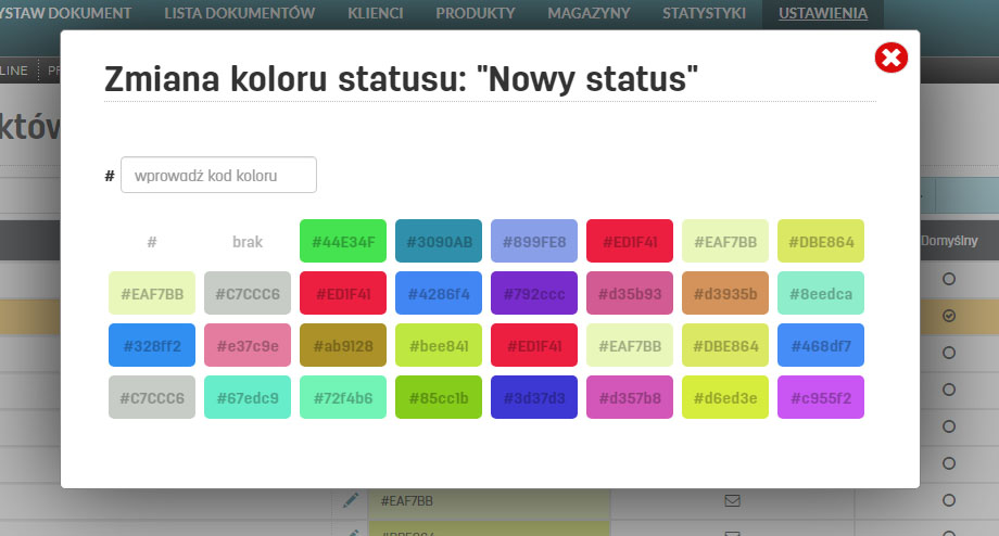 Własne kolory status&oacute;w produkt&oacute;w