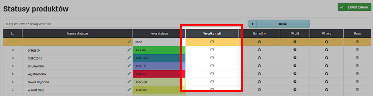 Jak skonfigurować wysyłkę maili dla statusów produktów Konfiguracja wysyłki email dla statusów produktów na faktury.pl