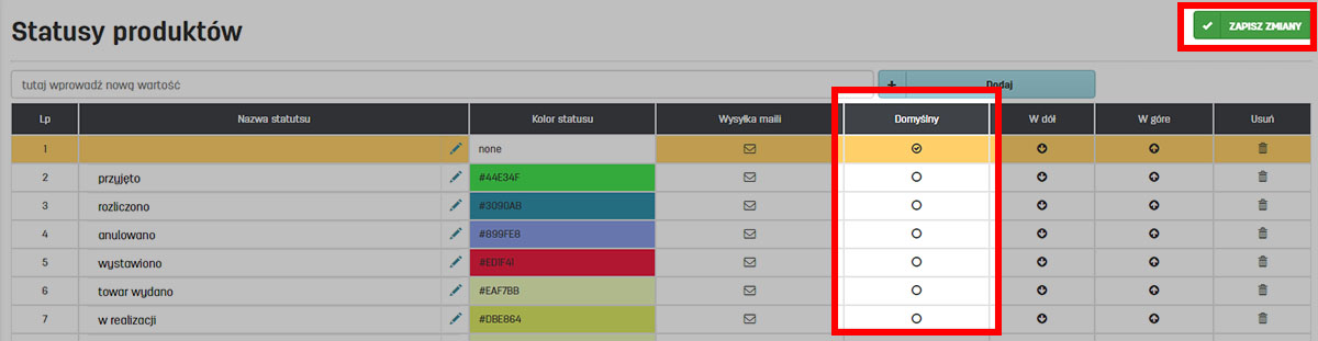 Jak ustawić domyślny status dla produktów na faktury.pl Domyślny status dla produktu w programie faktury.pl
