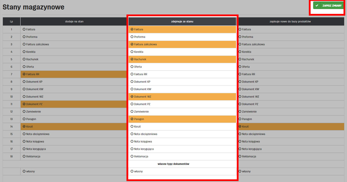 Zdejmowanie produktów z magazynu przy wystawianiu faktury w serwisie faktury.pl