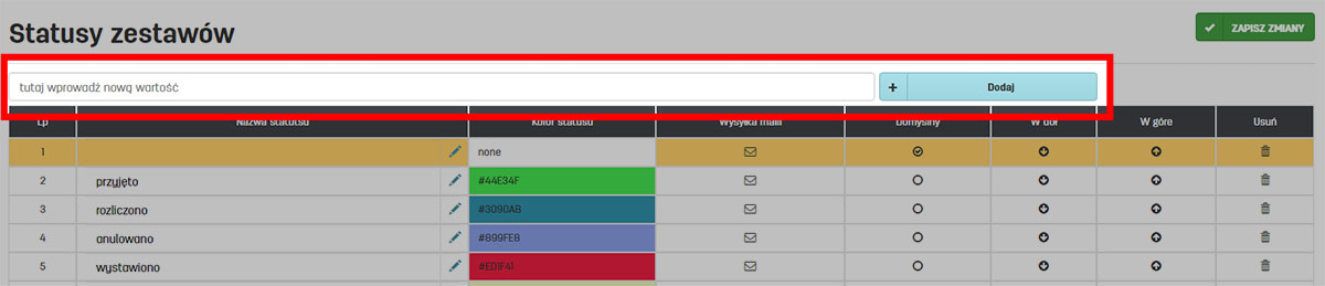 Dodawanie nowego statusu dla zestawów w serwisie faktury.pl