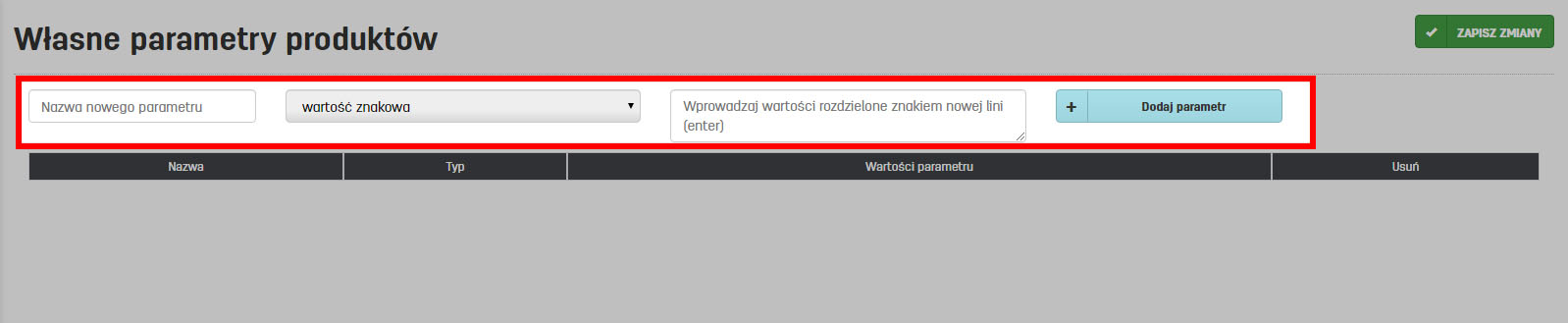 Dodanie własnego parametru dla produktów
