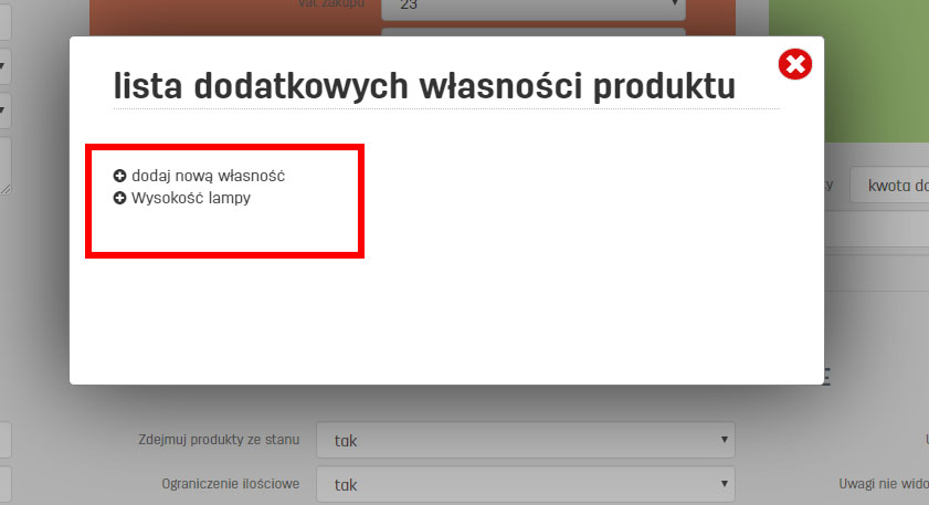dodatkowe własności produktu w faktury.pl