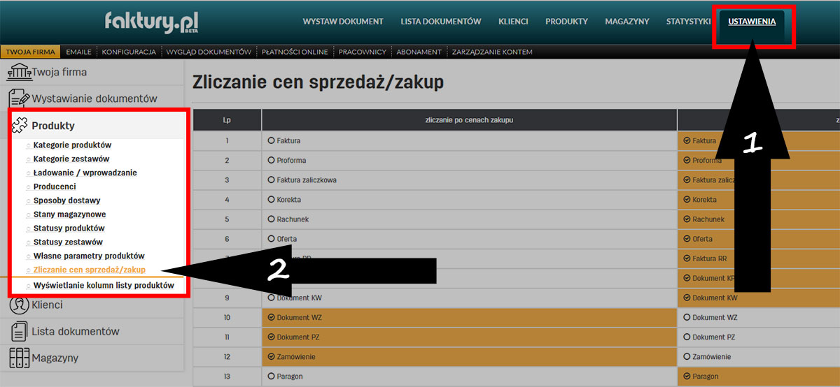 Zliczanie cen sprzedaż/zakup Jak ustawić sposób zliczania cen produktów
