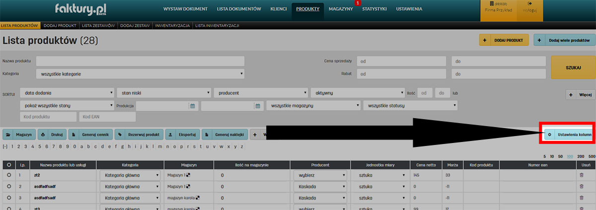 Jak ustawić jakie dane mają być wyświetlane na liście produktów Dane wyświetlane na liście produktów