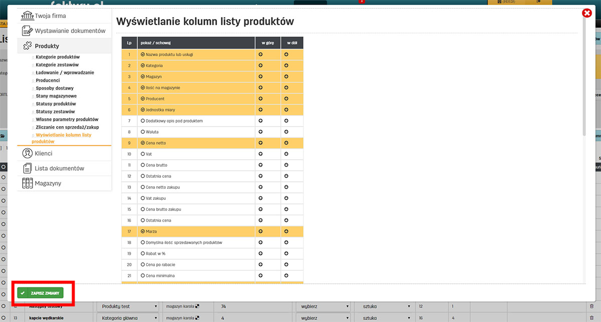 Wygląd listy produkt&oacute;w - ustawienia w faktury.pl