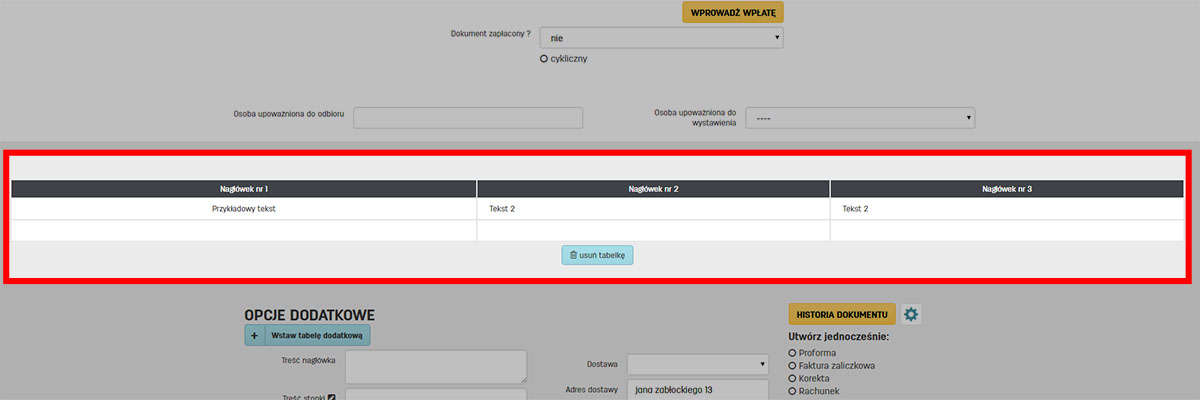 Usuwanie własnej tabeli z dokumentu 