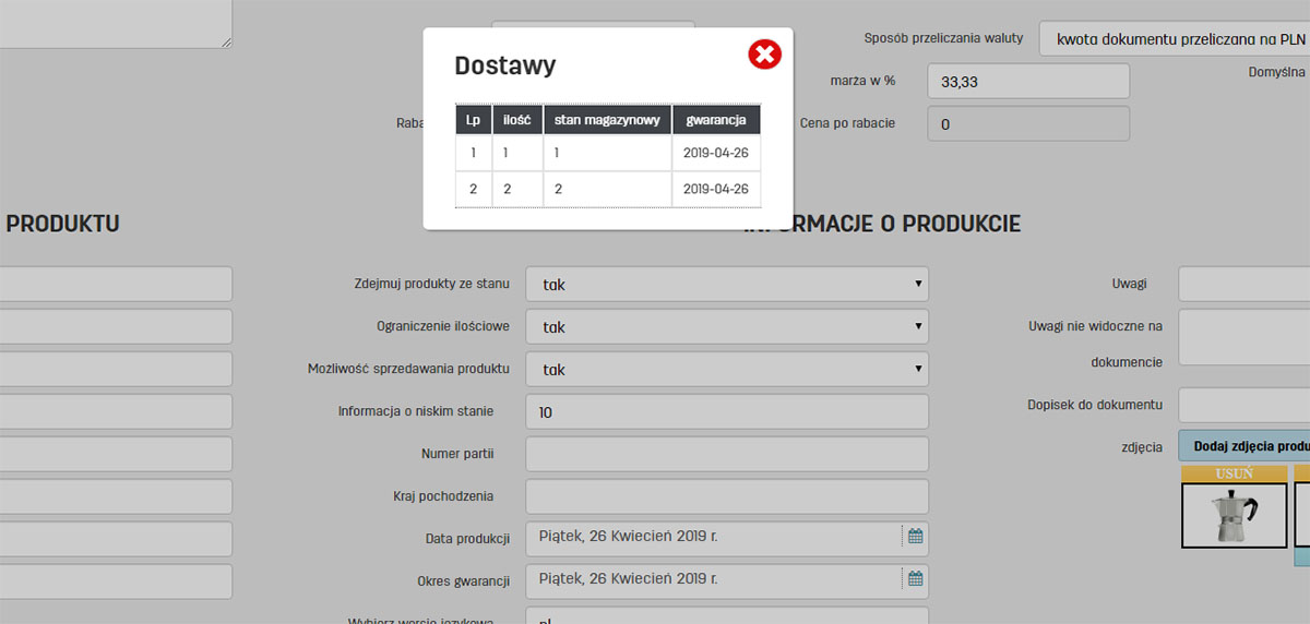 Jak wyświetlić dostawy produktu na faktury.pl Wyświetlanie dostaw produktu na faktury.pl