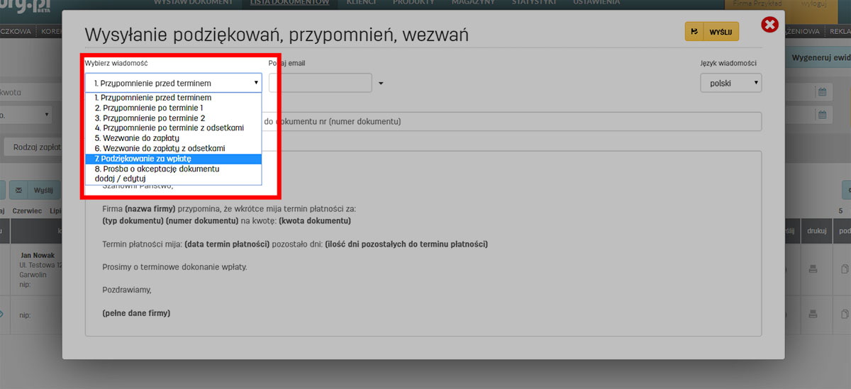 Jak wysłać podziękowanie za opłacenie faktury do kontrahenta na faktury.pl Ustawienia wysyłki podziękowań za wpłatę