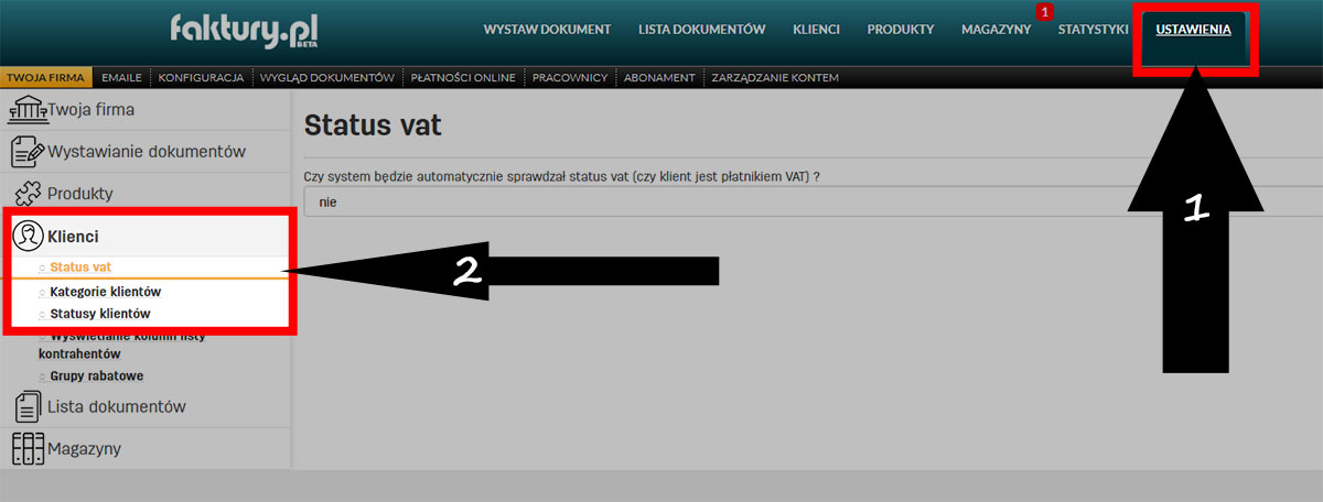 Jak ustawić, że klient jest płatnikiem Vat w faktury.pl Płatnik vat - ustawienia dla klienta