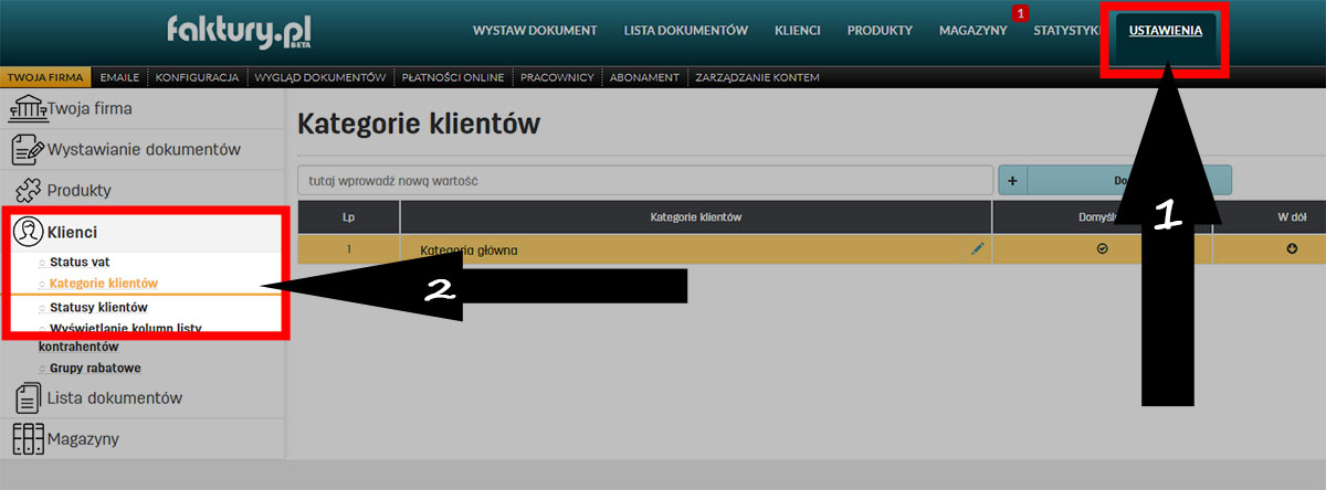 Kategorie klientów w programie faktury.pl