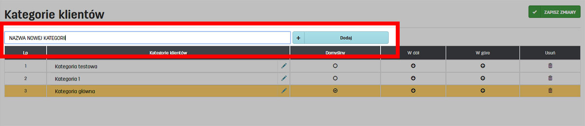 dodawanie kategorii dla klientów w faktury.pl
