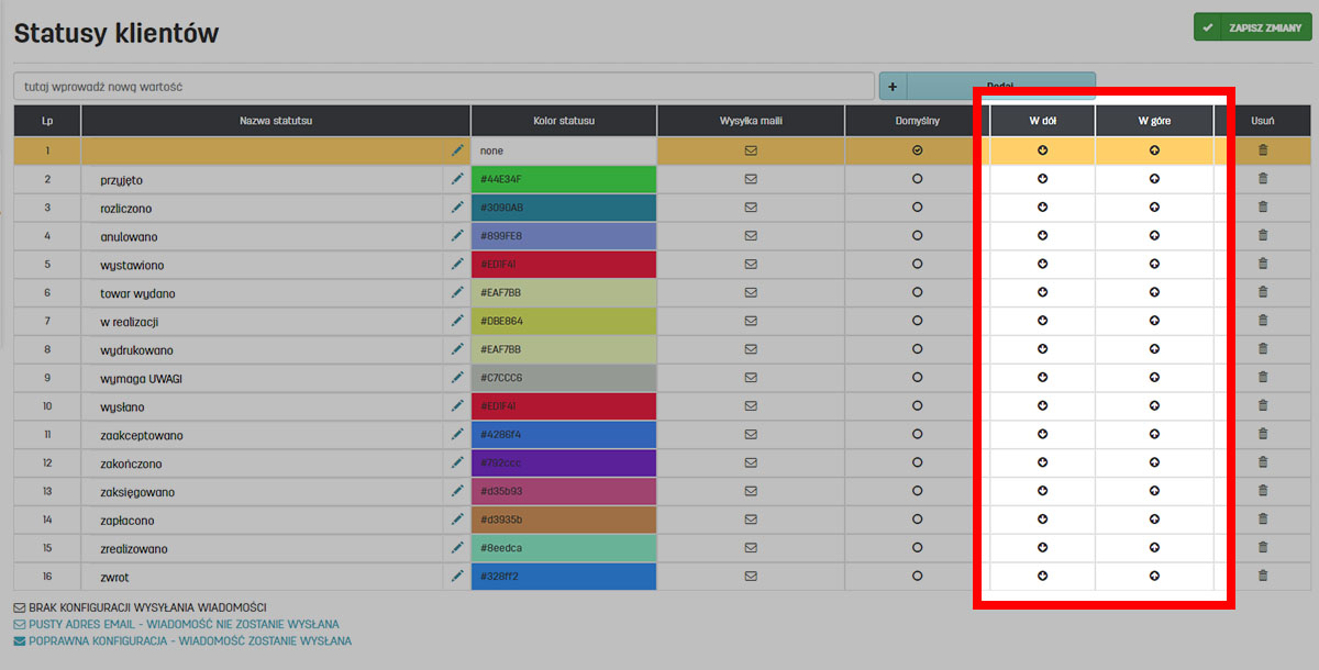 Jak zmienić ustawienia kolejności statusów dla klientów Kolejność statusów klientów w programie faktury.pl