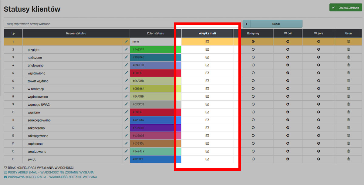 Jak skonfigurować wysyłkę email dla statusów klientów w serwisie faktury.pl Ustawienia wysyłki email w programie faktury.pl
