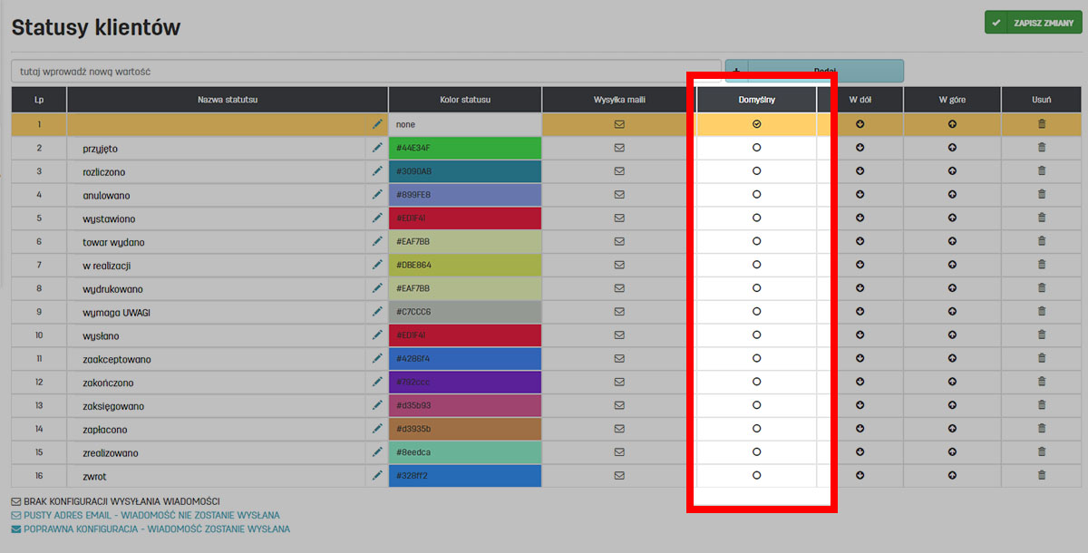 Domyślne statusy dla klient&oacute;w w faktury.pl