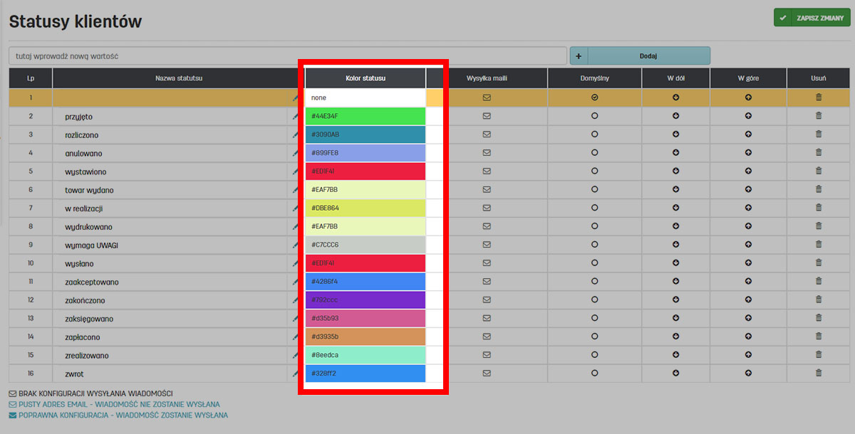 Jak dodać kolor do statusów klientów Zmiana koloru statusu w serwisie faktury.pl