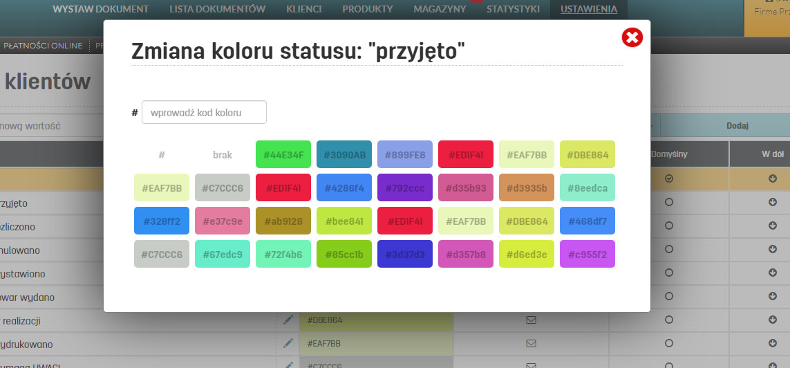 Ustawienia kolorów dla statusów klientów w faktury.pl Własne kolory dla statusów klientów