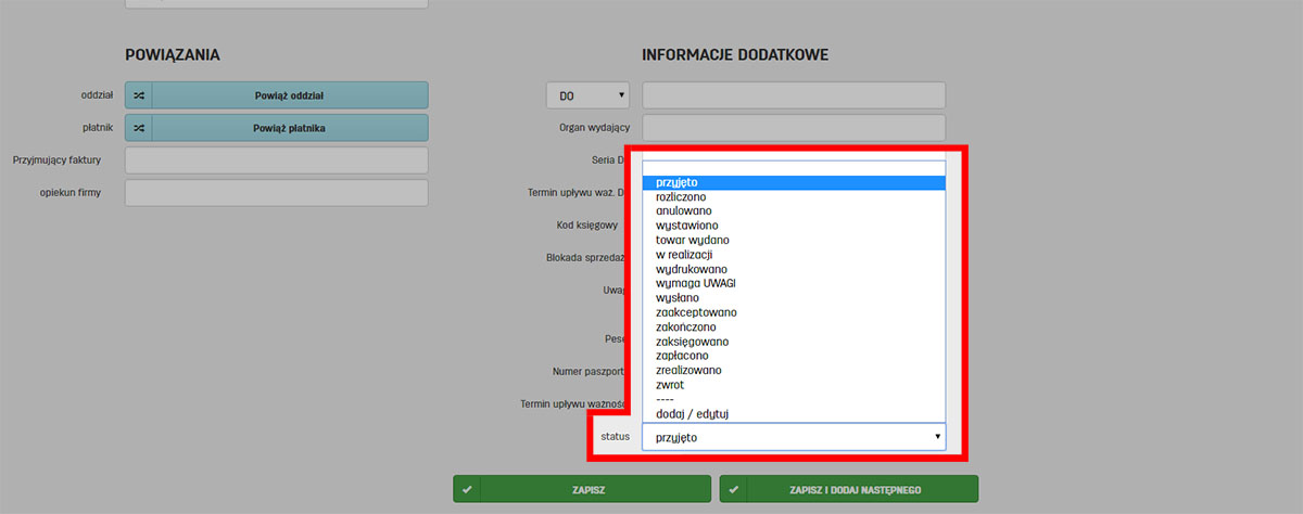 Jak nadać status klientowi w programie faktury.pl Dodanie statusu do klienta w programie faktury.pl