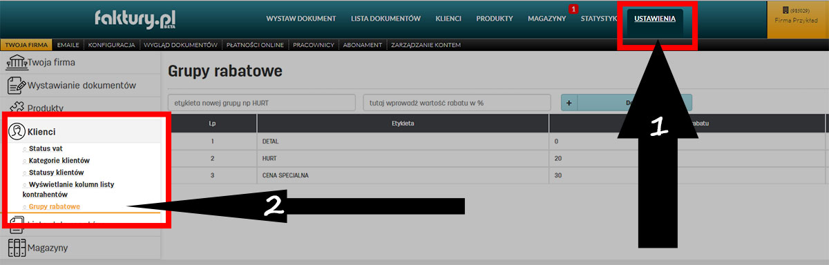 Grupy rabatowe w serwisie faktury.pl