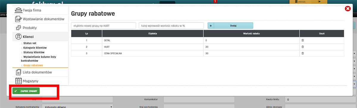 Konfiguracja grup rabatowych w programie faktury.pl