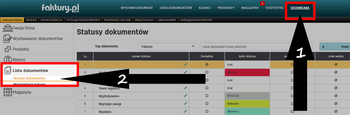 Statusy dokumentów w programie do fakturowania faktury.pl