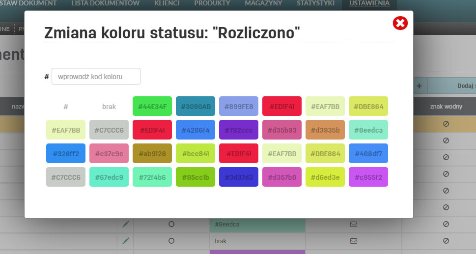 Kolory statusów dokumentów
