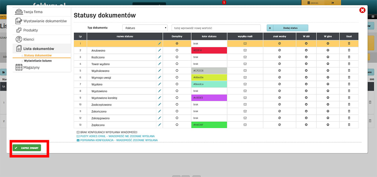 Dodawanie nowego statusu dla dokument&oacute;w