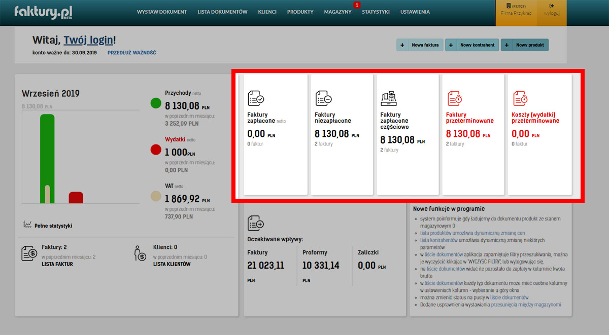 Wykaz faktur użytkownika serwisu faktury.pl