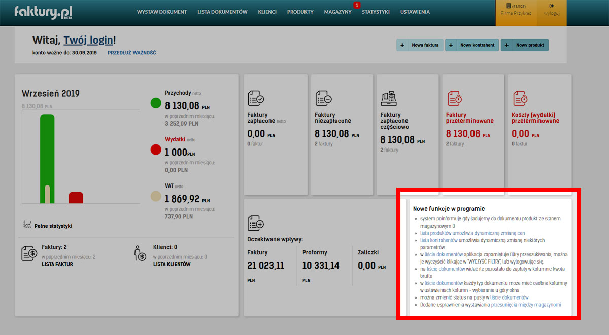 Najnowsze funkcje programu faktury.pl