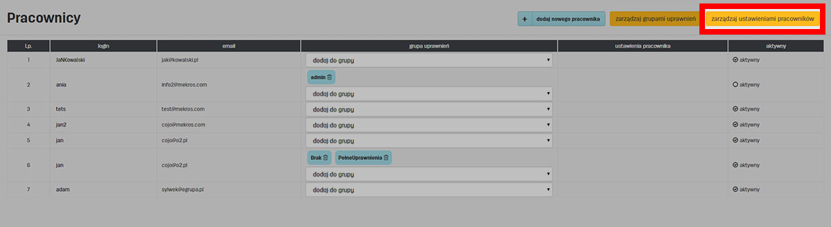 Zmiana ustawień pracownika w faktury.pl