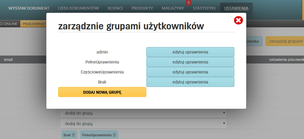 Zarządzanie grupami uprawnień pracowników