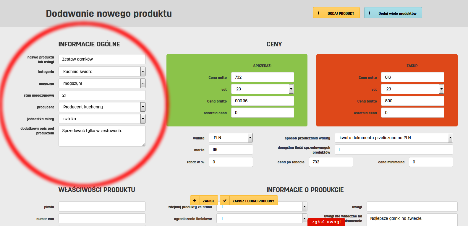 Edycja danych produktu na faktury.pl Informacje o produkcie w serwisie faktury.pl