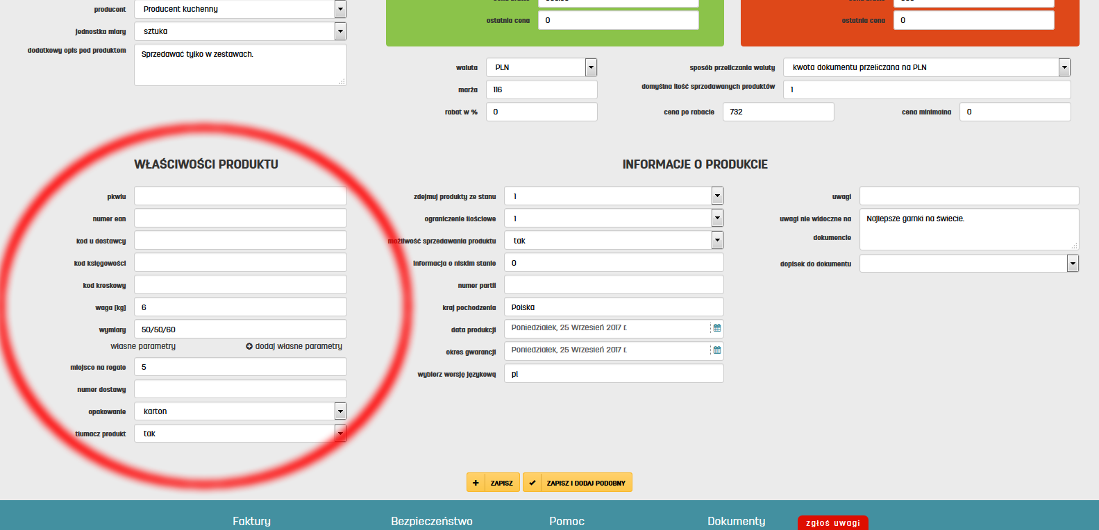 Właściwości i własne parametry produktu w oprogramowaniu faktury.pl Właściwości produktu na faktury.pl