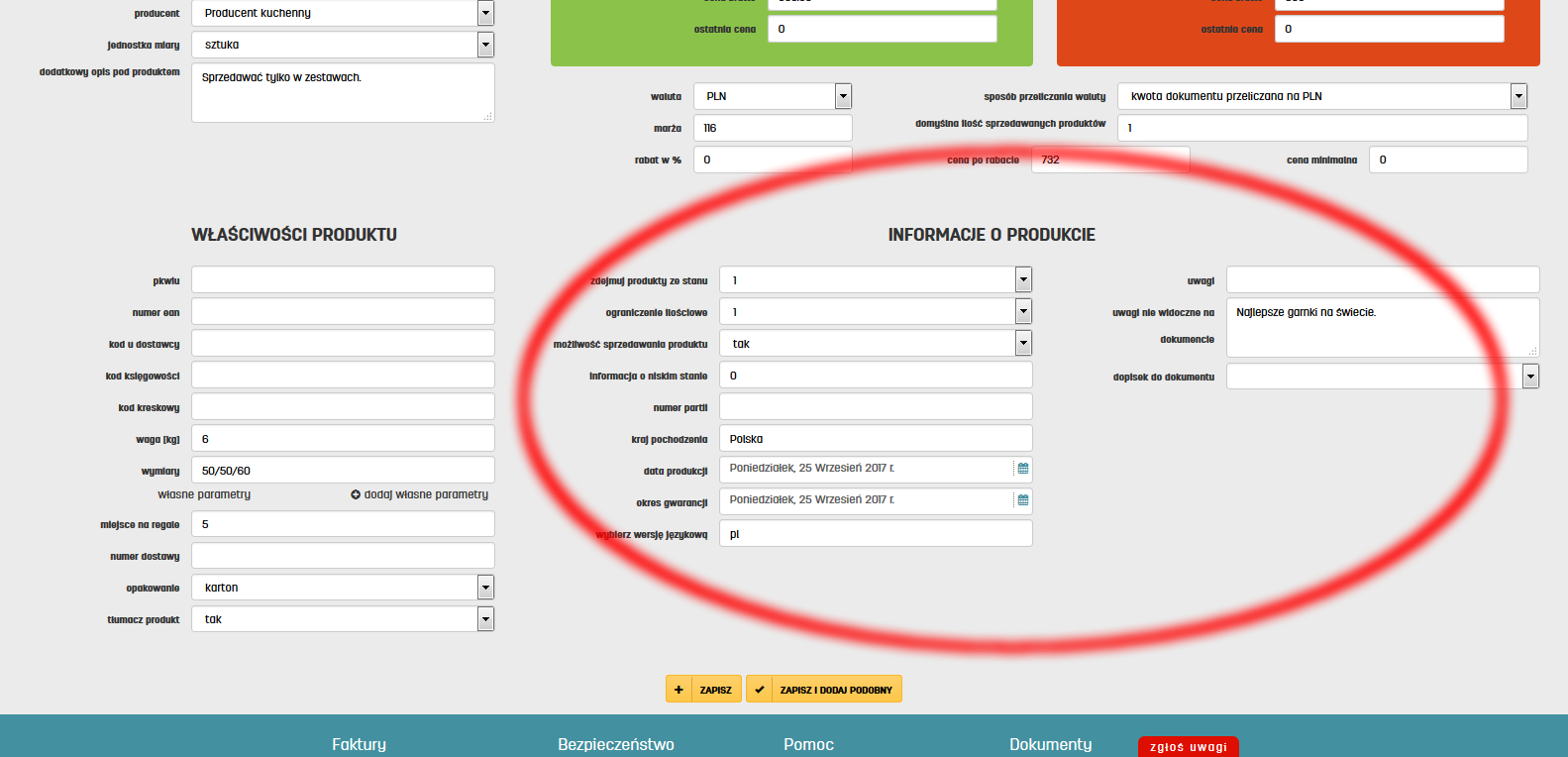 Jak zapisać dane produktu w oprogramowaniu do faktur online faktury.pl Informacje o produkcie w programie do faktur online faktury.pl