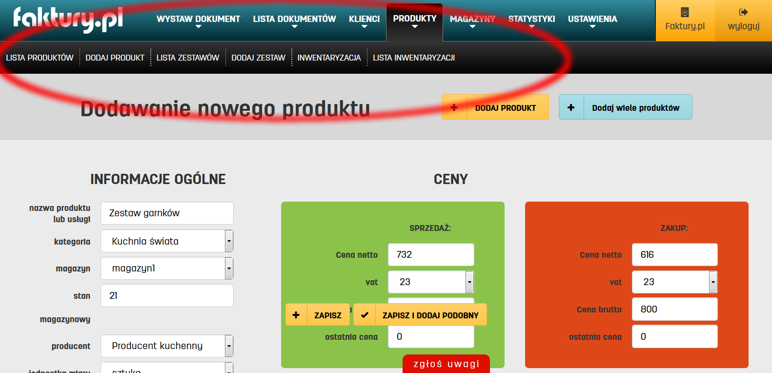 Jak dodać nowy produkt na faktury.pl Dodawanie produktów w programie faktury.pl