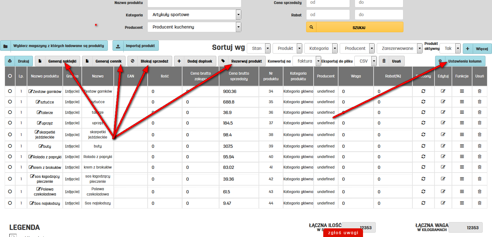 Jak zmienićwidok listy produktów w oprogramowaniu faktury.pl Ustawienia kolumn na liście produktów w faktury.pl