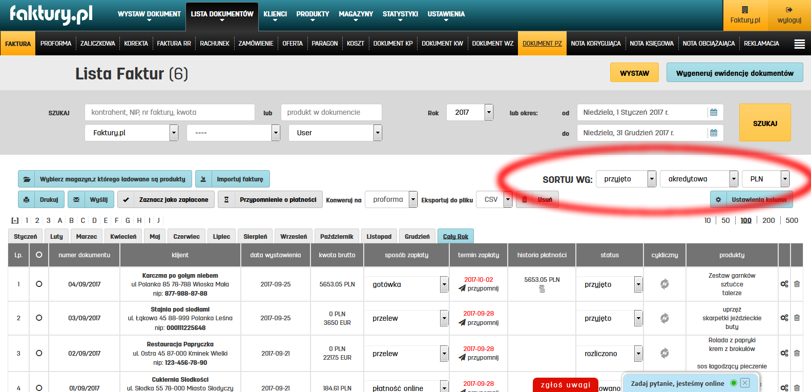 Archiwum faktur w programie faktury.pl