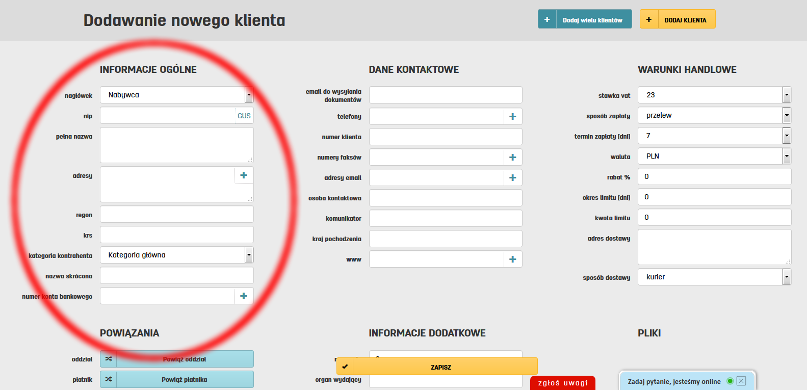 Edycja i zapis danych klienta w serwisie faktury.pl Dane klienta w oprogramowaniu do faktur online faktury.pl