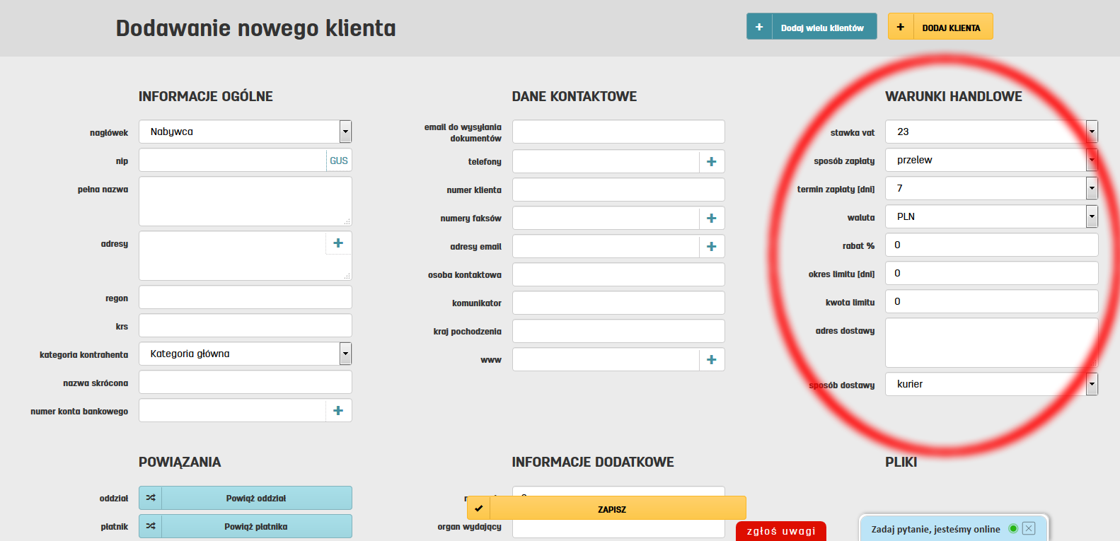 Jak nadać warunki klientowi na faktury.pl Warunki handlowe przypisane do klienta na faktury.pl