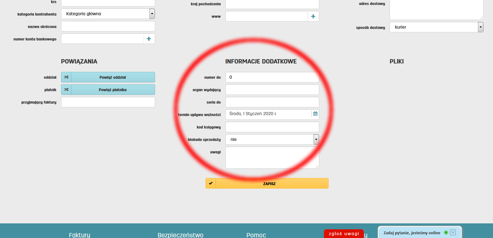 Dodatkowe informacje o kontrahencie w serwisie faktury.pl Informacje dodatkowe dotyczące klienta zapisanego w bazie faktury.pl