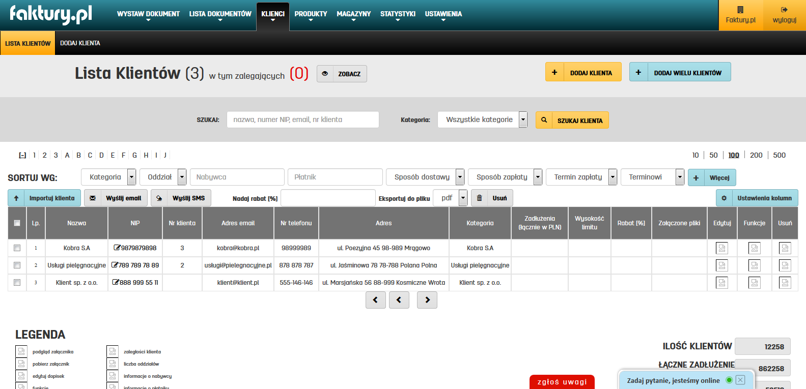 Baza zapisanych klientów w programie faktury.pl Lista kontrahentów w programie faktury.pl