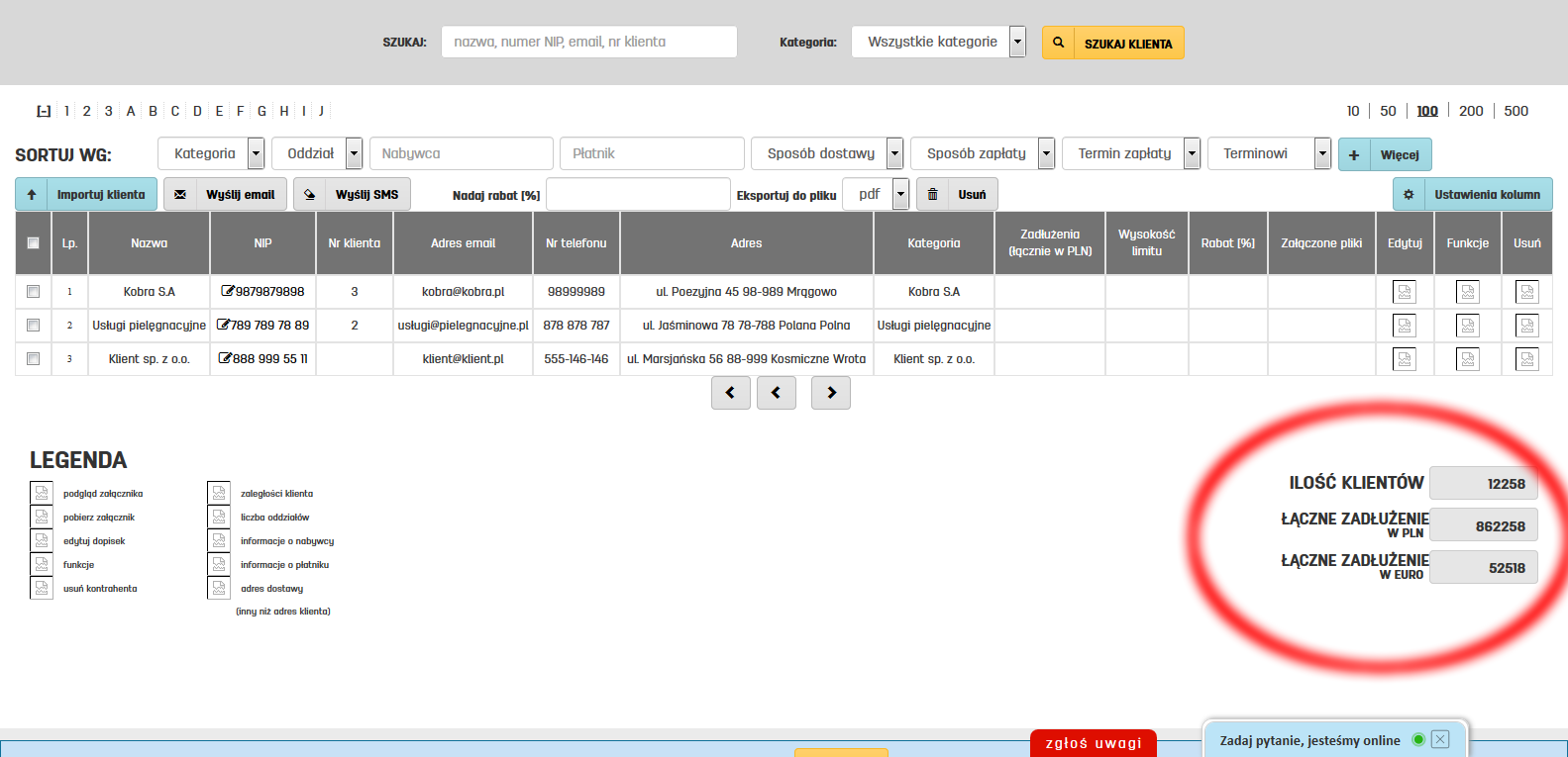 Podsumowanie ilości kontrahentów zapisanych w serwisie faktury.pl Podsumowanie listy klientów w programie do fakturowania faktury.pl