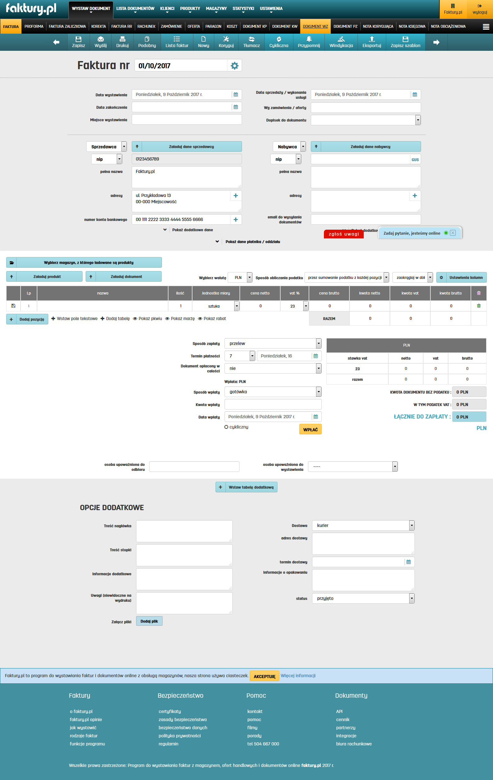 Rodzaje wystawianych faktur na faktury.pl