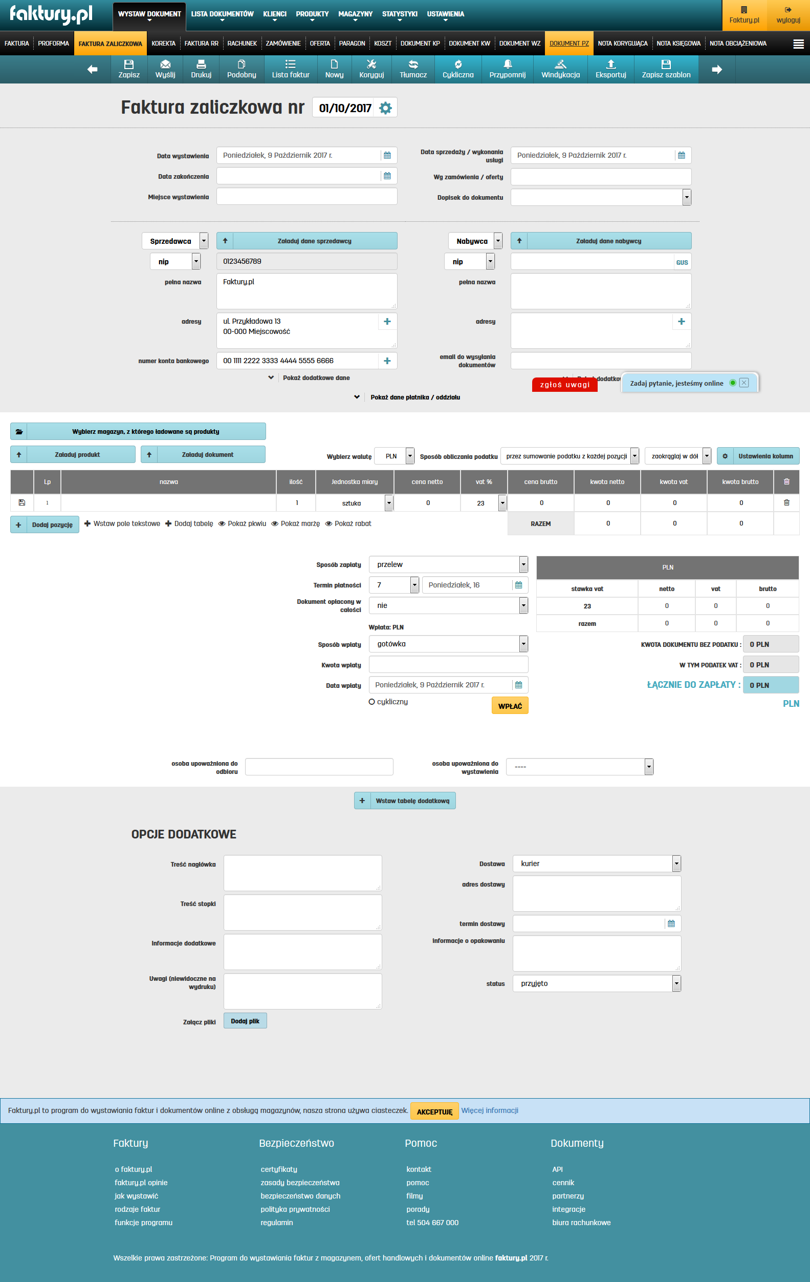 Rodzaje dokumentów wystawianych na faktury.pl