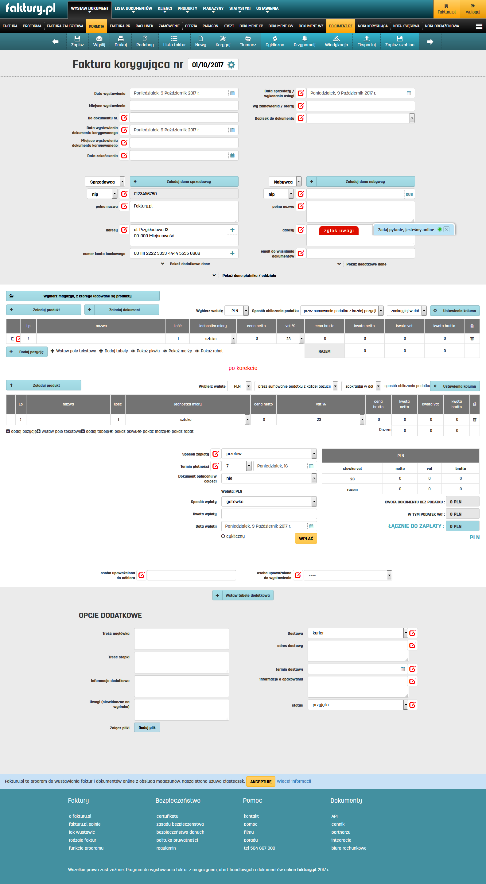 Faktura korygująca na faktury.pl