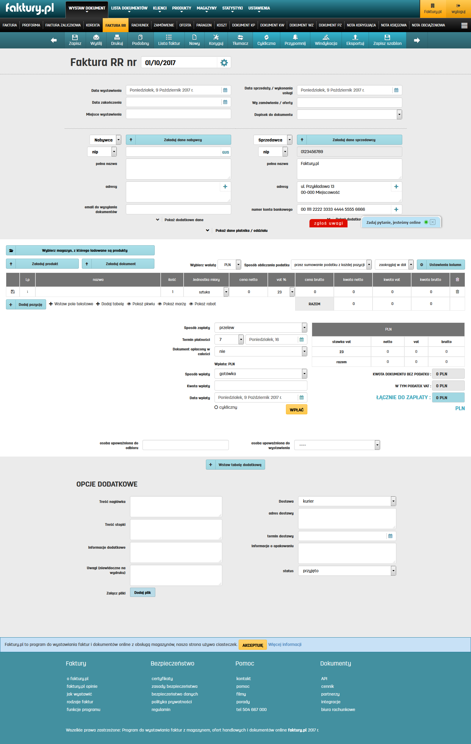 Faktura RR w programie do fakturowania faktury.pl